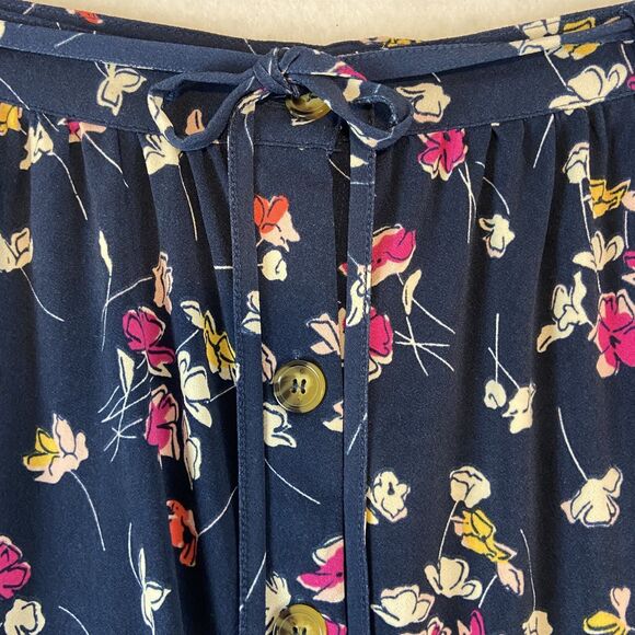 Terra & Sky Skirt Women's 0X (XL) Blue A-Line Midi Floral Button Front Belted - Picture 2 of 7